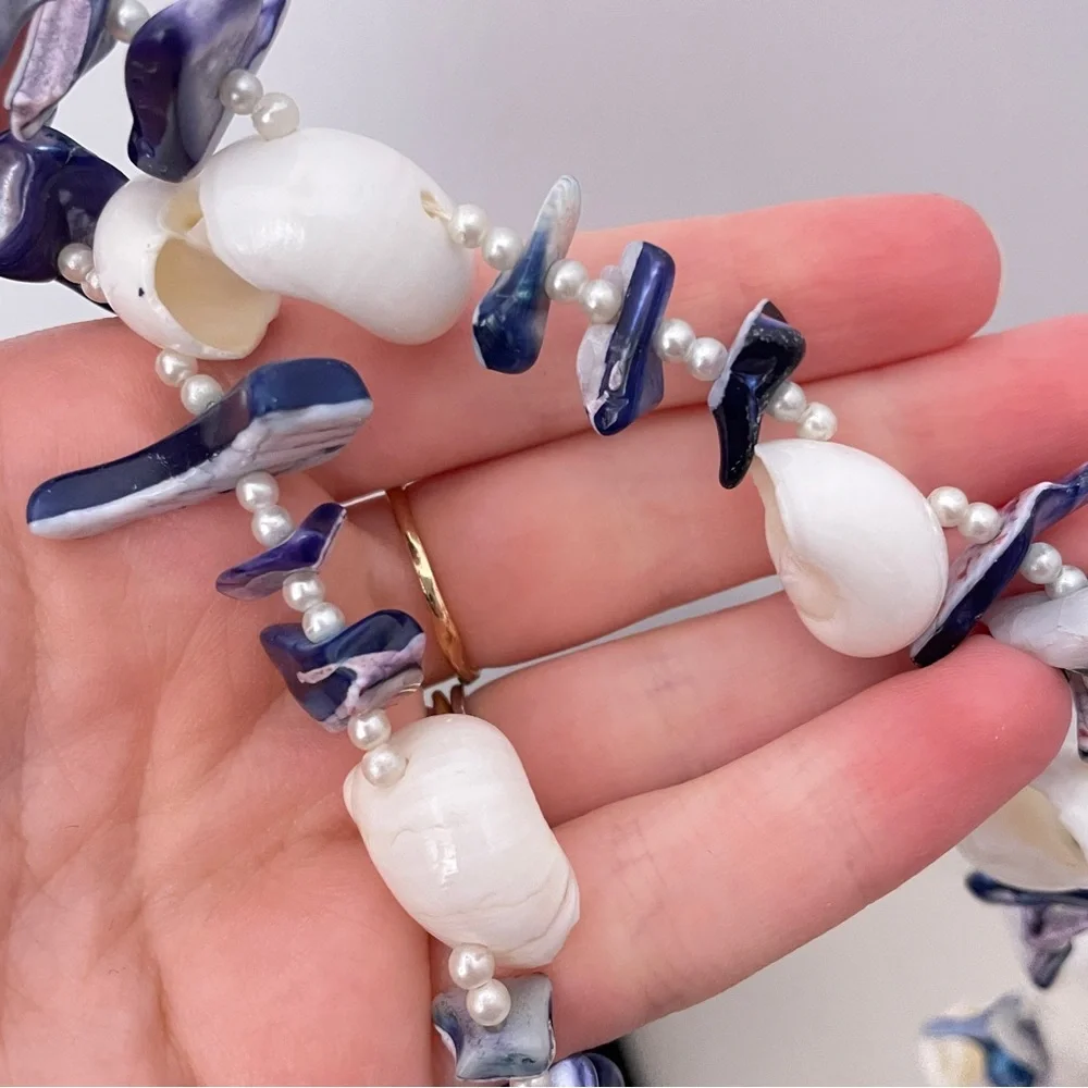 Vintage Real SHELL & Real PEARL Mermaid Core Summer Beach Tropical Boho Necklace